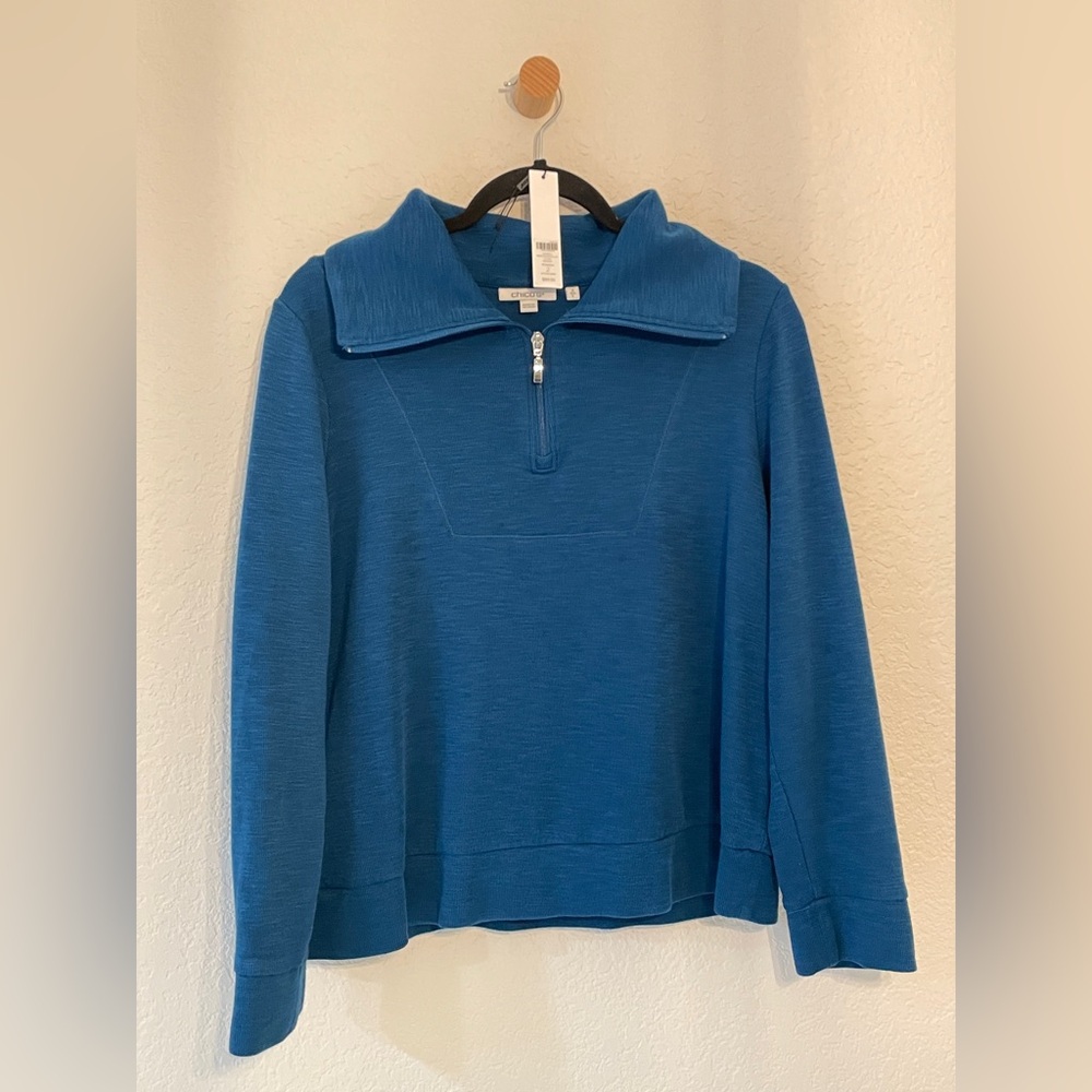 Chico's Seaport Blue Half-Zip Top